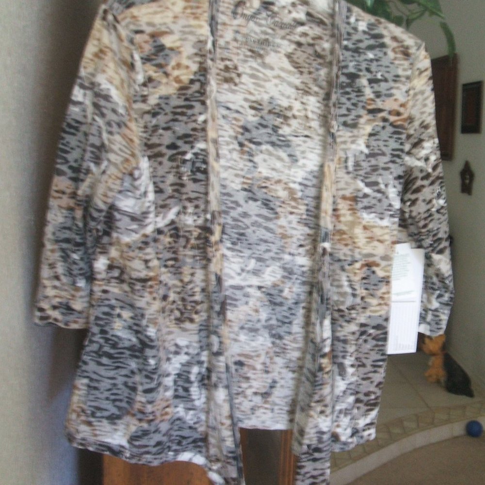 ONQUE CASUALS MULTICOLOR PRINT TIE CARDIGAN SZ S